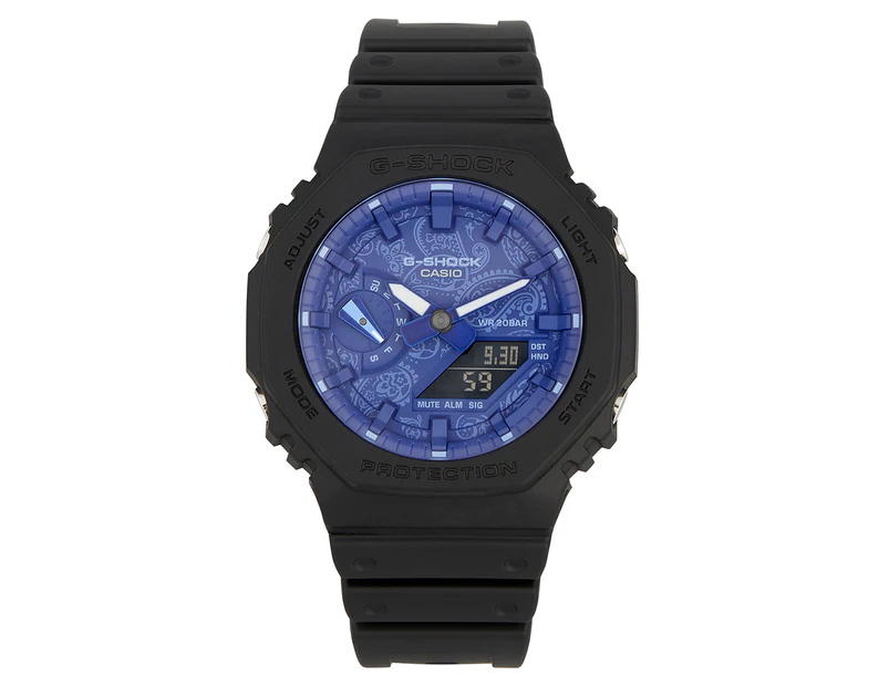 Casio G-Shock 45mm GA-2100 Paisley Blue Resin Watch - Black/Blue