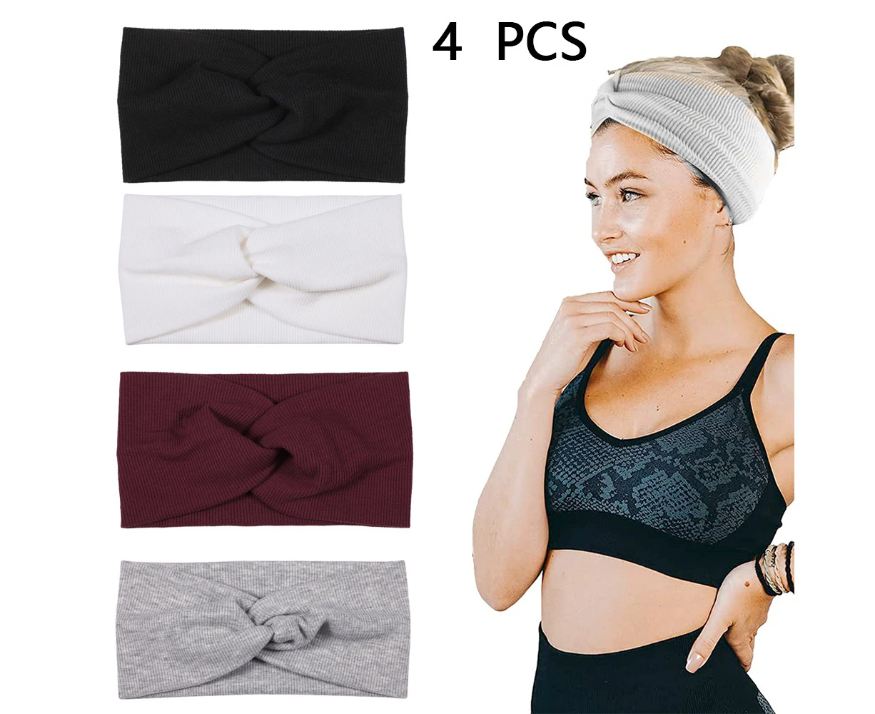 Turban Headbands for Women Wide Elastic Headwraps Thick Hair Accessories, 4  Pack .au