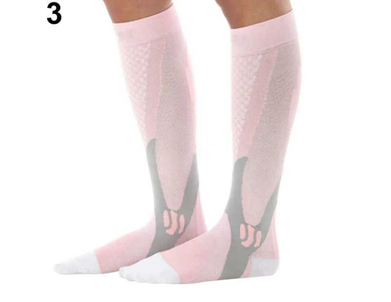 Men Women Breathable Running Sports Leg Support Compression Stretch Socks Pink