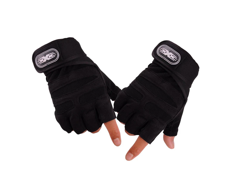 1 Pair Fitness Gloves Breathable Antiskid Wear Resistant Weight Lifting Sports Equipment Dumbbell Extended Wrist Gloves for Men Women Black