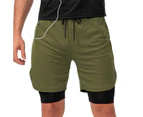 Loose Sport Shorts Stretchy Double Layers Quick Drying Running Shorts for Men Army Green