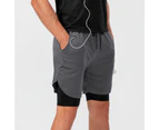 Loose Sport Shorts Stretchy Double Layers Quick Drying Running Shorts for Men Dark Gray