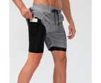 Loose Sport Shorts Stretchy Double Layers Quick Drying Running Shorts for Men Light Grey