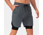 Loose Sport Shorts Stretchy Double Layers Quick Drying Running Shorts for Men Dark Gray