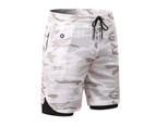 Loose Sport Shorts Stretchy Double Layers Quick Drying Running Shorts for Men White Camouflage