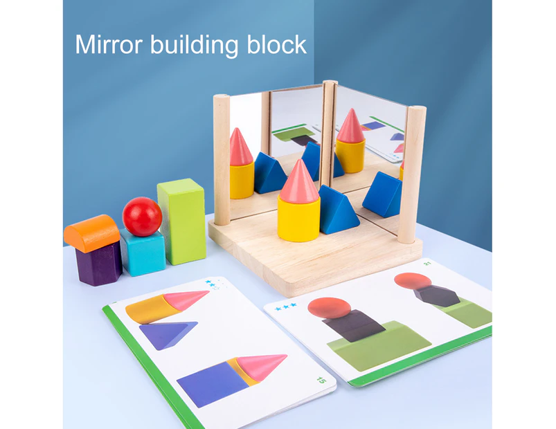 Mirror Imaging Toy Brain Graphics Ability Universal Wood Stacking Blocks Mirror Wooden Game Imaging Toy for Kids A