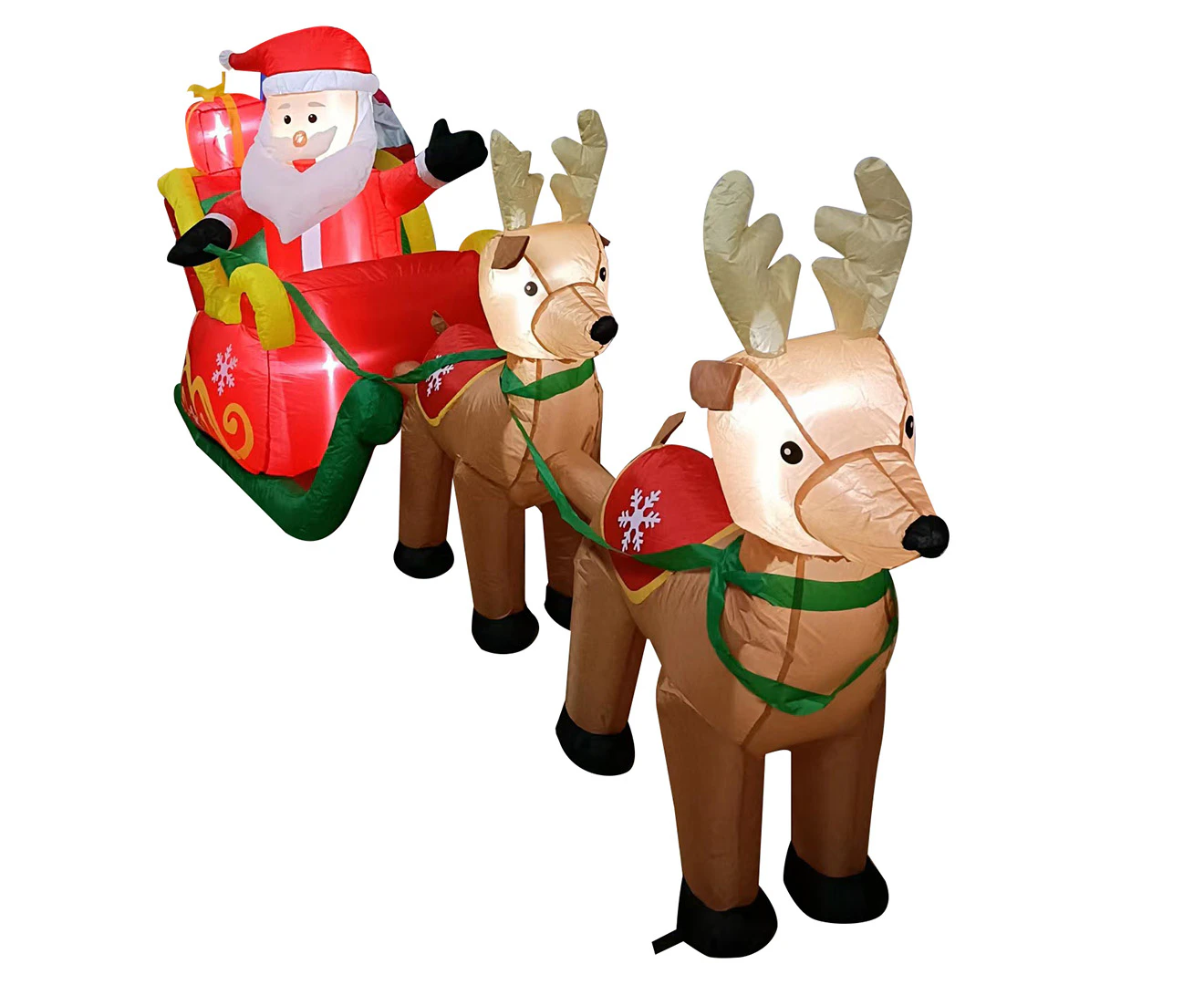 320cm Xmas Father Christmas Charm Santa Sleigh With Reindeer + LED Lights Inflatable