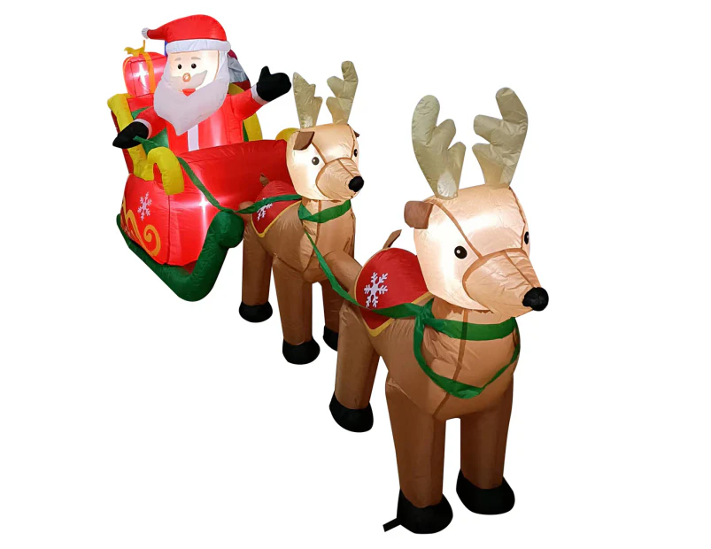 Christmas Charm 3.15m Inflatable Premium Santa Sleigh & Reindeer Decoration w/ LED Lights