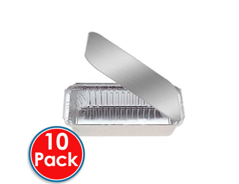 10 x Aluminium Oven Foil Rectangle Trays With Lids Disposable Takeaway 24 x 18cm