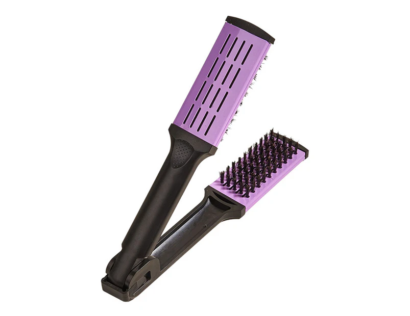 V-clip Comb Anti-Slip Multifunctional Wild Boar Bristles Hair Styling Straightening Comb for Home -Purple