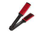 V-clip Comb Anti-Slip Multifunctional Wild Boar Bristles Hair Styling Straightening Comb for Home -Red