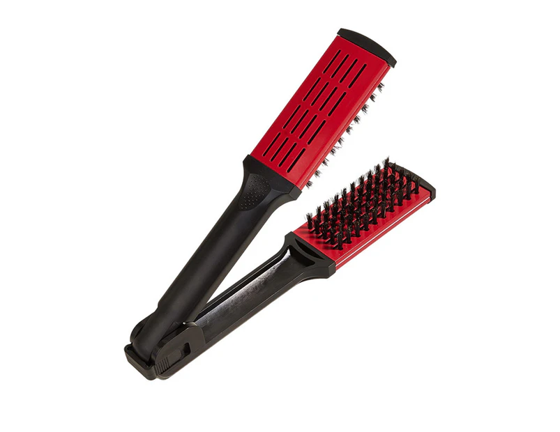 V-clip Comb Anti-Slip Multifunctional Wild Boar Bristles Hair Styling Straightening Comb for Home -Red