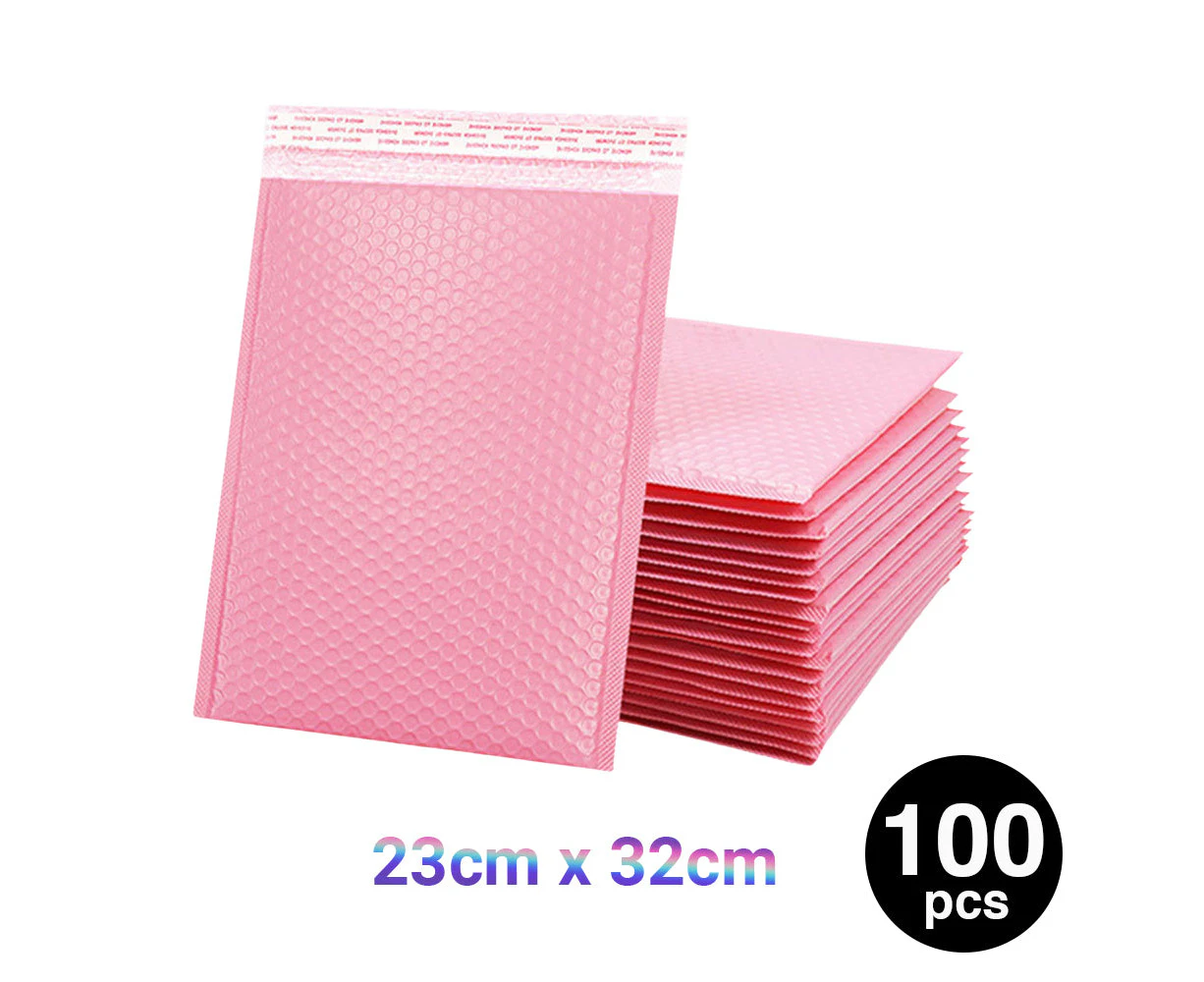 100PC Bubble Mailers Self Seal Padded Envelopes Lined Poly Mailer - Pink 23x32cm