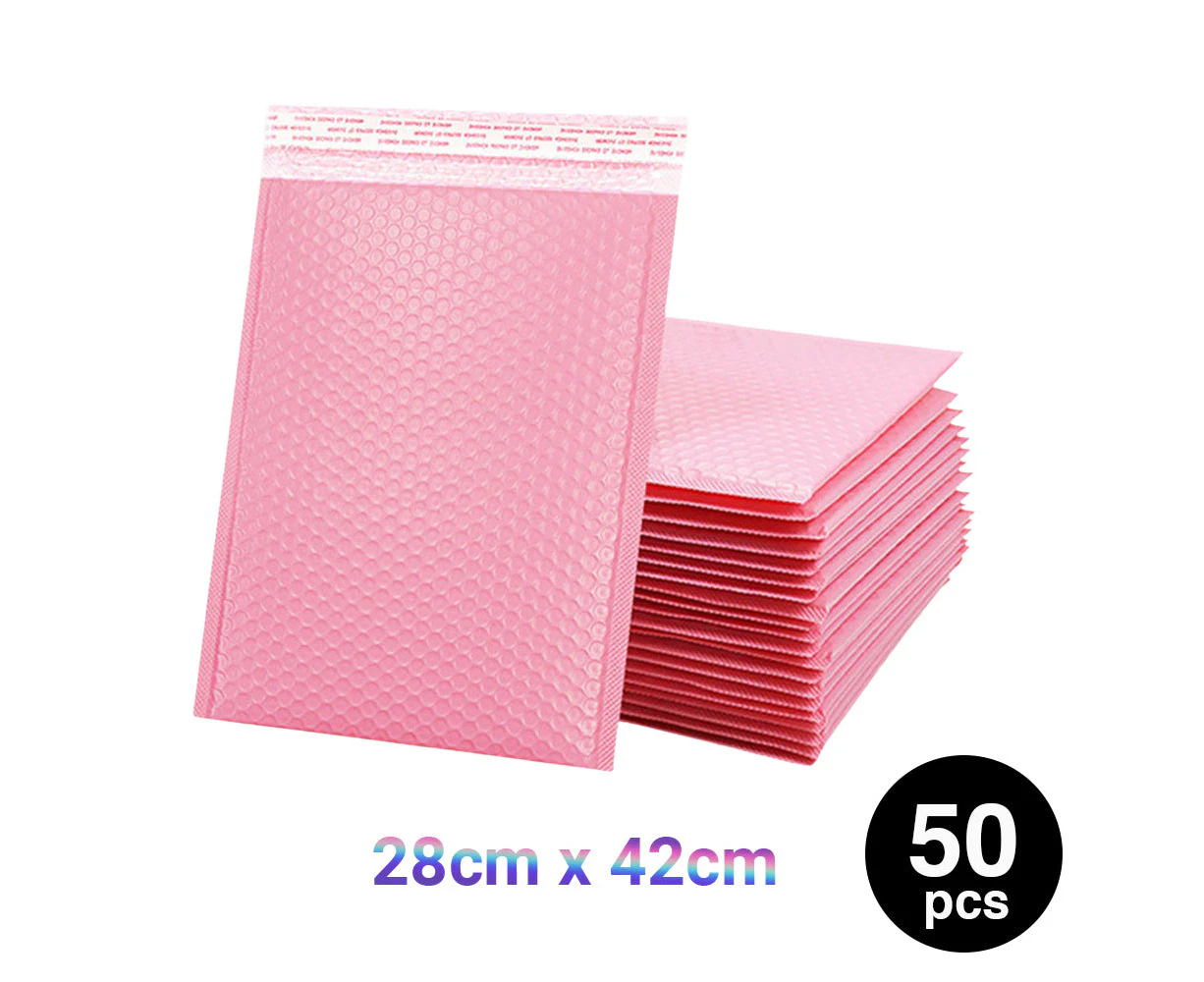 50PC Bubble Mailers Self Seal Padded Envelopes Lined Poly Mailer - Pink 28x42cm