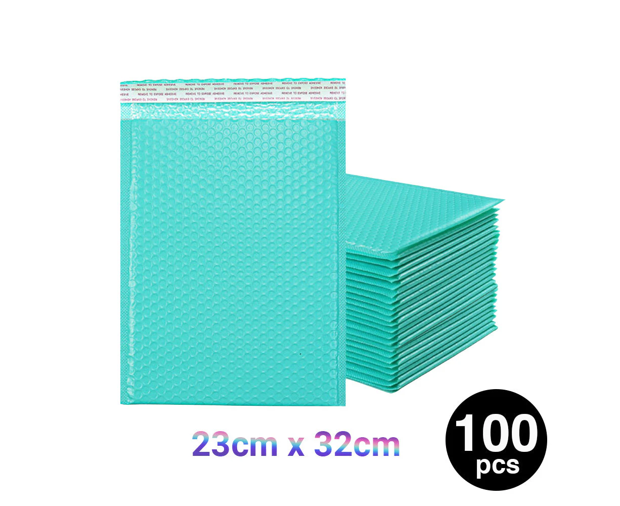 100PC Bubble Mailers Self Seal Padded Envelopes Lined Poly Mailer - Turquoise 23x32cm