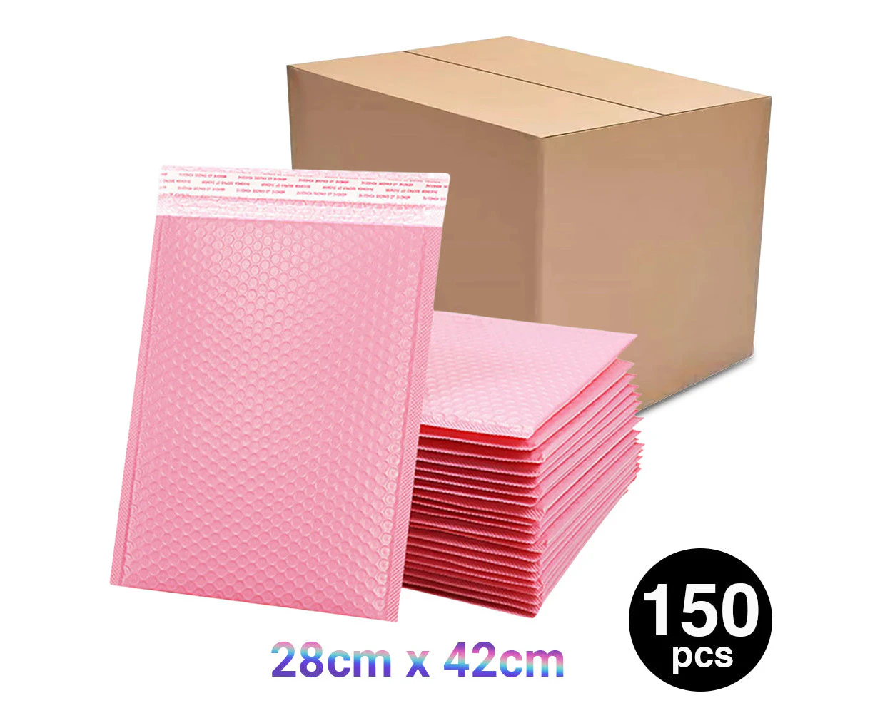 150PC Bubble Mailers Self Seal Padded Envelopes Lined Poly Mailer - Pink 28x42cm