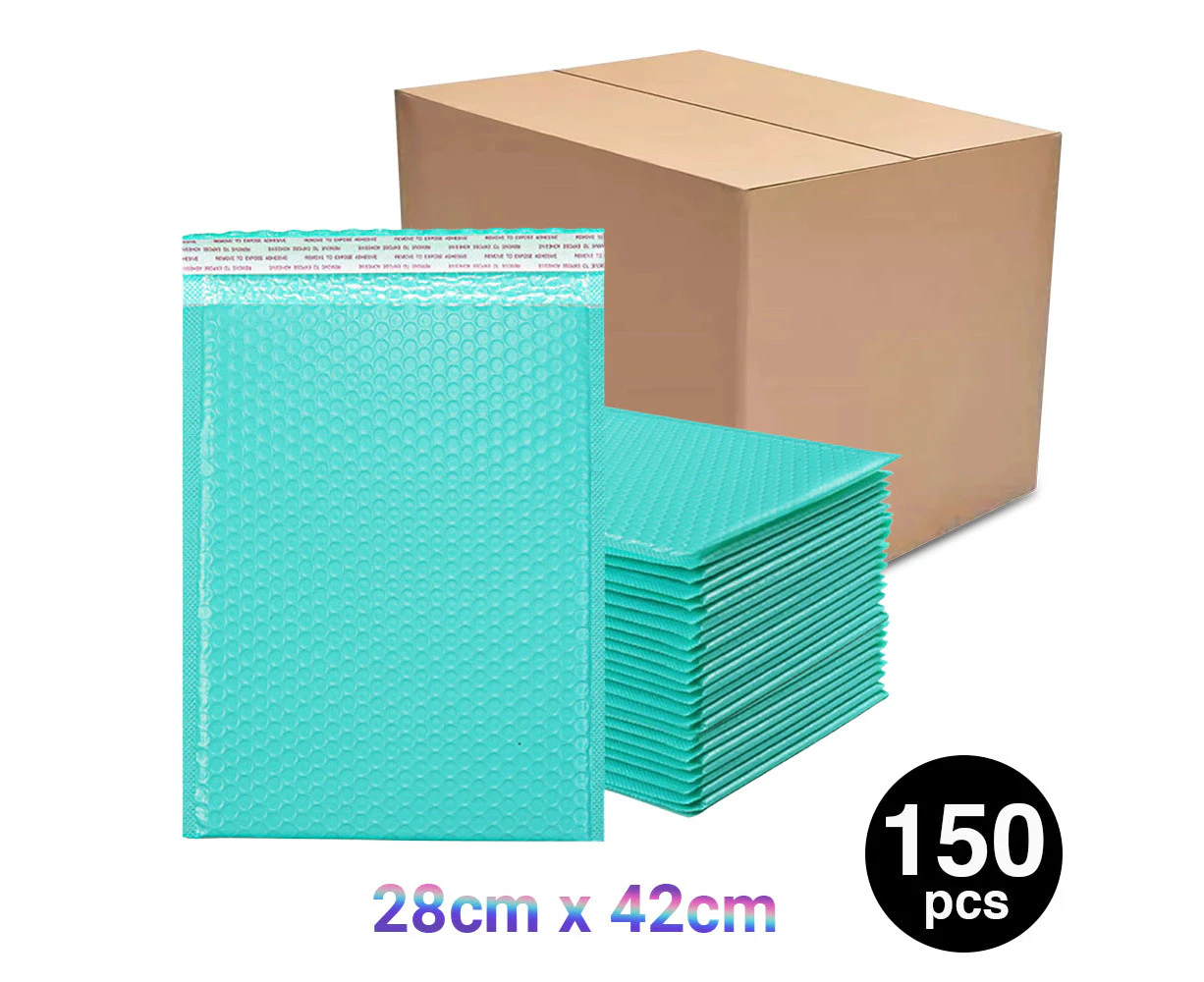 150PC Bubble Mailers Self Seal Padded Envelopes Lined Poly Mailer - Turquoise 28x42cm