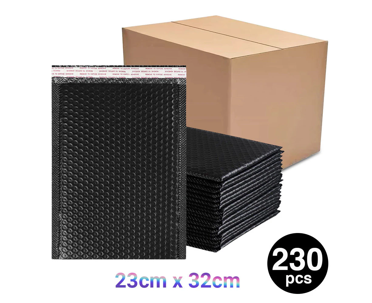 230PC Bubble Mailers Self Seal Padded Envelopes Lined Poly Mailer - Black 23x32cm