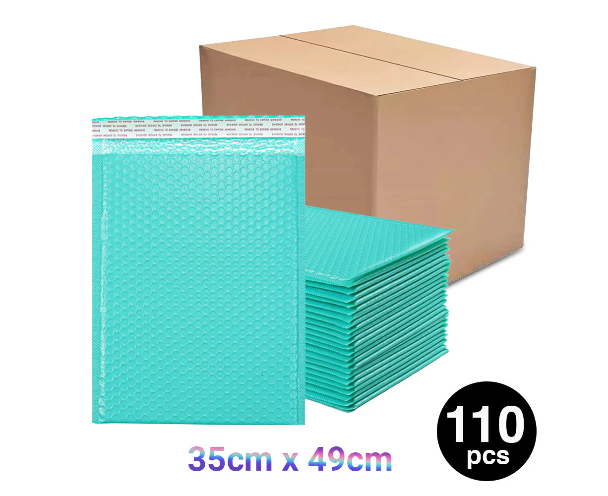 110PC Bubble Mailers Self Seal Padded Envelopes Lined Poly Mailer - Turquoise 35x49cm