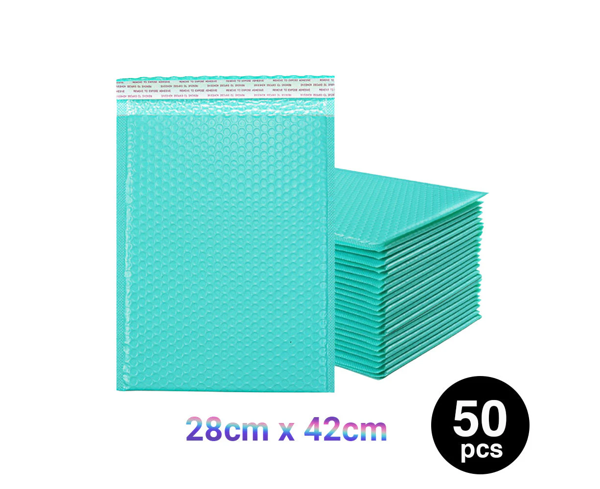 50PC Bubble Mailers Self Seal Padded Envelopes Lined Poly Mailer - Turquoise 28x42cm