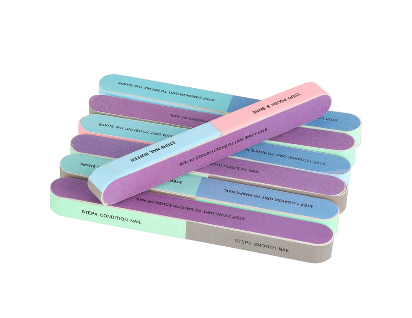 12 Pieces 7 Way Nail File and Buffer Block Professional Nail Buffering Files 7 Steps Washable Emery Boards for Acrylic Nails