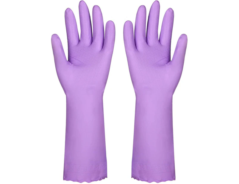 Household Dishwashing Cleaning Gloves with Latex Free, Cotton Lining,Kitchen Gloves 2 Pairs (Purple, Medium)