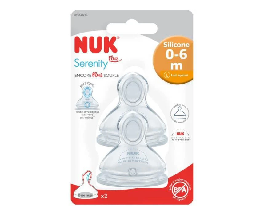 NUK Silicone Teats Size 0-6 Months Thickened Milk - Size L - Pack of 2