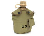 1L Army Military Water Bottle Camping Hiking Canteen Cup Portable for Outdoor Black