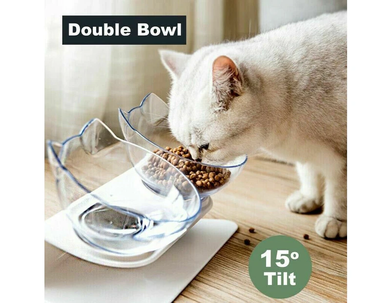 Double Elevated Cat Dog Pet Bowl Feeder Food Raised Lifted Stand Bowls