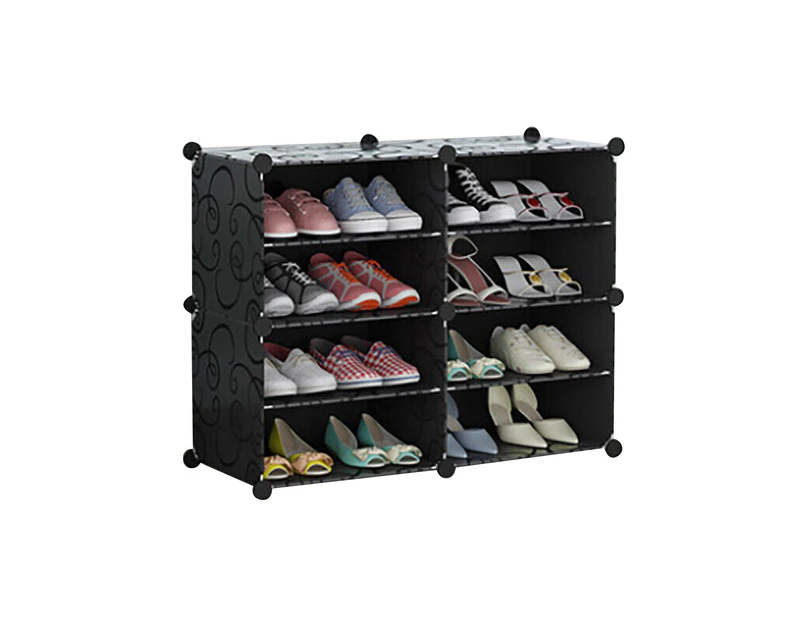 Black DIY Cube Shoe Cabinet Rack Storage Stackable Organiser 2 Column 4 Row - White Door