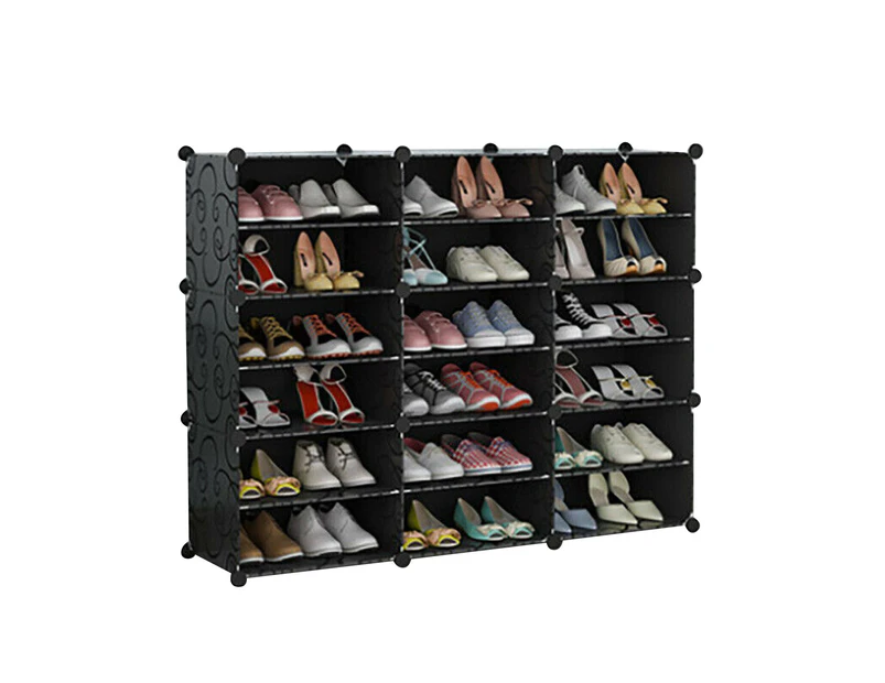 Black DIY Cube Shoe Cabinet Rack Storage Stackable Organiser 3 Column 6 Row - White Door