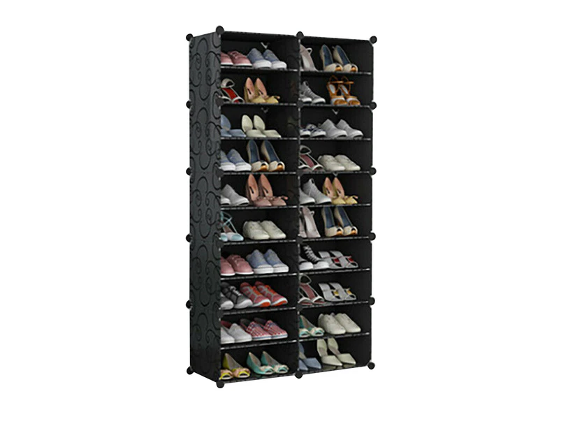 Black DIY Cube Shoe Cabinet Rack Storage Stackable Organiser 2 Column 10 Row - Clear Door