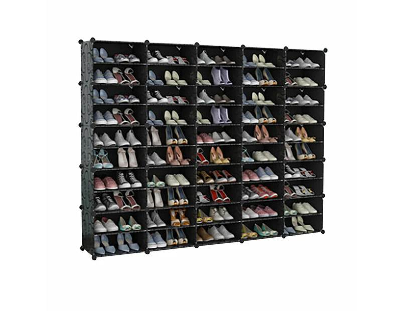 Black DIY Cube Shoe Cabinet Rack Storage Stackable Organiser 5 Column 10 Row - Clear Door