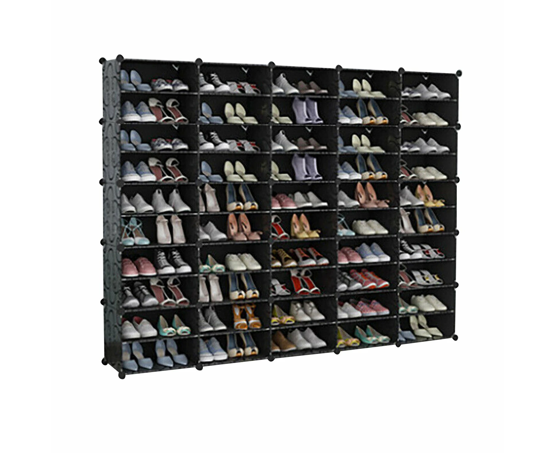 Black DIY Cube Shoe Cabinet Rack Storage Stackable Organiser 5 Column 10 Row - White Door