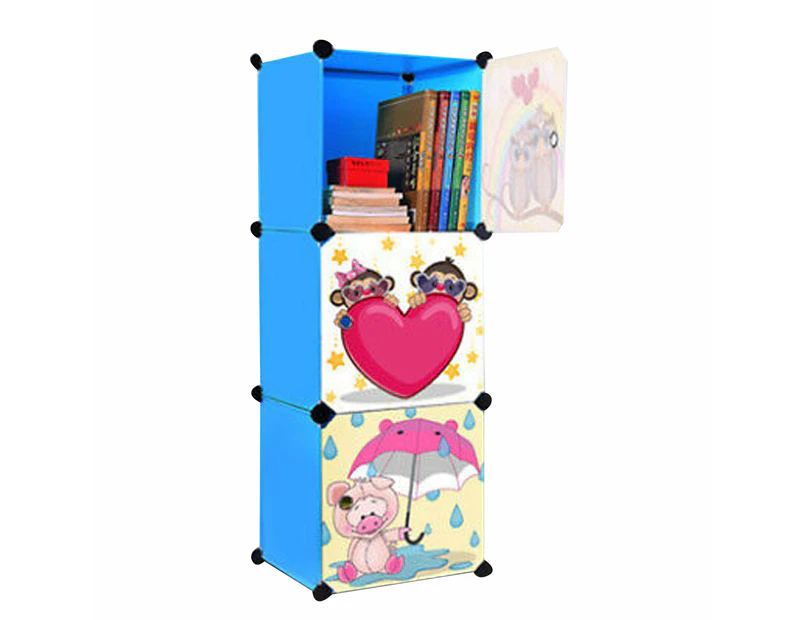 DWX-B Blue Cute Kid Cartoon Cubes Storage Cabinet Wardrobe Toy Book Shelve