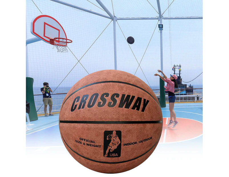 1 Set Crossway Basketball Non-Slip Anti-Leakage Microfiber Beginners Basketball Athletic Equipments Reddish Brown