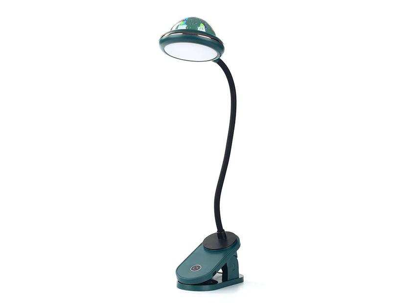 USB Rechargeable LED Clamp Lamp Reading Lamp with Star Projection, Star Clip Night Light, Projector Light, 360° Gooseneck Bedside Lamp Touch Dimmable - Green
