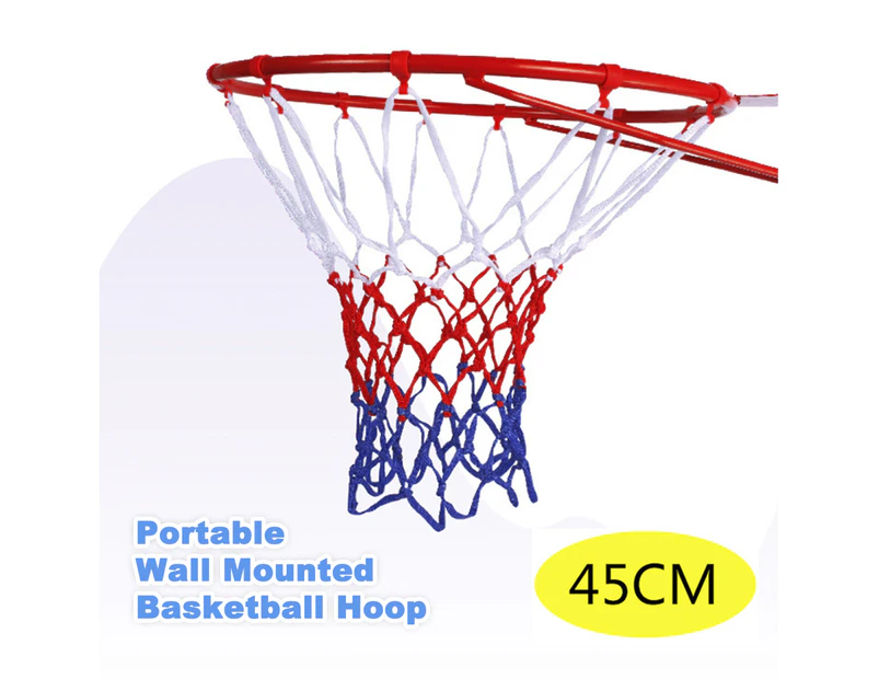 1Set 45cm Portable Wall Mounted Basketball Hoop Goals Rim and Net for Indoor Outdoor Use