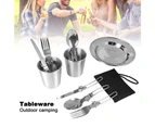 10Pcs/Set Camping Cooking Supplies Portable Safe Silver Color 10-piece Stainless Steel Cookware Set for Picnic Set