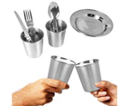 10Pcs/Set Camping Cooking Supplies Portable Safe Silver Color 10-piece Stainless Steel Cookware Set for Picnic Set