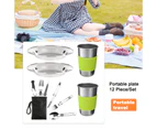 12Pcs/Set Camping Dishes Smooth Surface Double Heat-proof Portable Picnic Complete Dishes Set for Outdoor Set