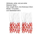 2Pcs 13 Buckles Basketball Net Professional Wear-resistant Bold Nylon Basketball Hoop Net for Outdoor Red-White