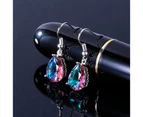 Blue Purple Rainbow Iridescent Teardrop Water Drop Crystal Dangle Hook Earrings