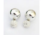 Silver Stylish Double Sided Crystal Pearl Stud Ball Shamballa Diamanté Earrings