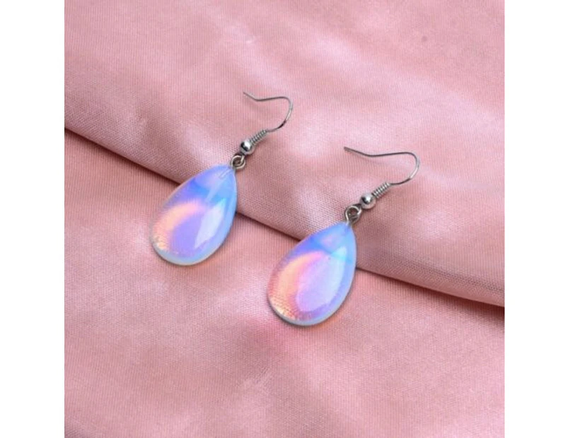 Natural Opal Crystal Stone Water Drop Teardrop Dangle Pierced Earrings Gift