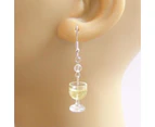 Yellow Wine Glass Cup Alcohol Drop Dangle Novelty Pierced Earrings Gift