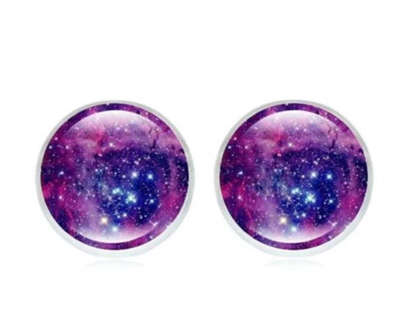 Purple Galaxy Nebula Space Star Universe Glass Silver Stud Pierced Earrings Womens Gift