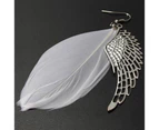 White Feather Angel Wings Bohemian Boho Silver Earrings Ear Hook Drop Dangle New