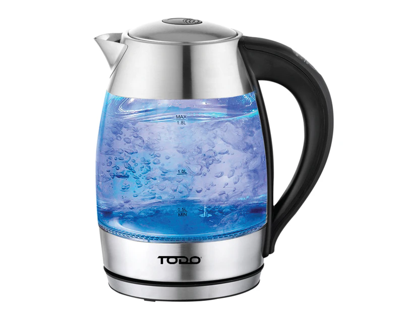 TODO 1.7L Glass Cordless Kettle Keep Warm Electric Dual Wall LED Water Jug - Stainless Steel