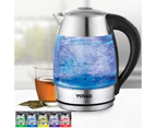 TODO 1.7L Glass Cordless Kettle Keep Warm Electric Dual Wall LED Water Jug - Stainless Steel